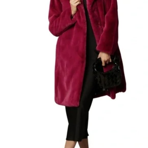 New Avec Les Filles Magenta Faux Fur Notch Collar Coat - Picture 2 of 11